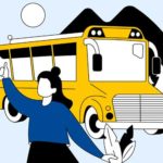 Mädchen vor Schulbus