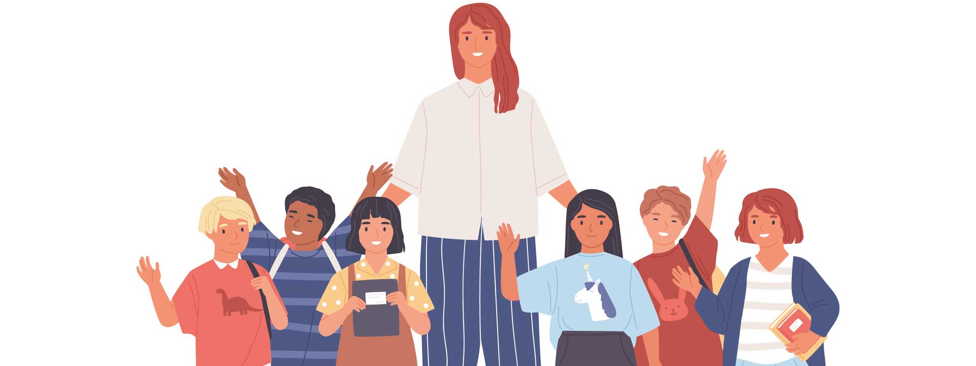 Lehrerin mit Schülerinnen und Schülern