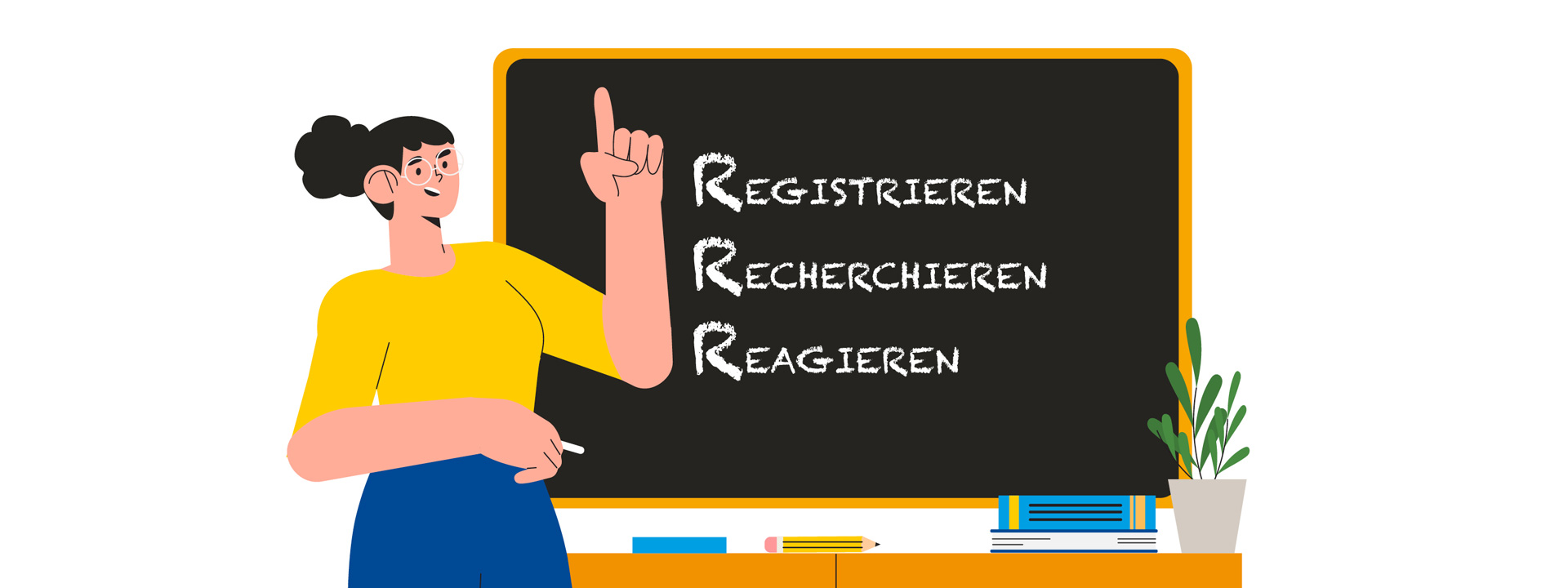 Auf die drei R kommt es an: Illustration Lehrerin vor Tafel