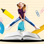 Bewegung nützt dem Kopf: Mädchen springt mit Rucksack