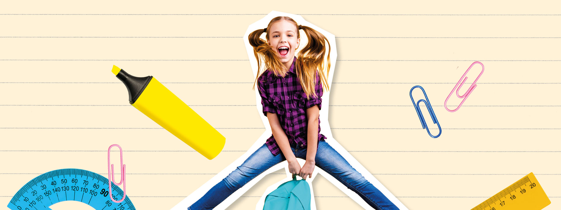 Bewegung nützt dem Kopf: Mädchen springt mit Rucksack